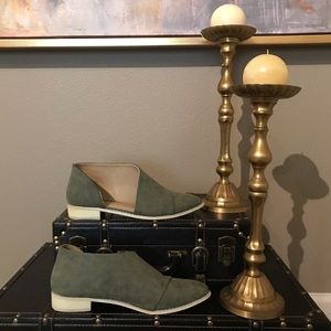 Sage green open side booties